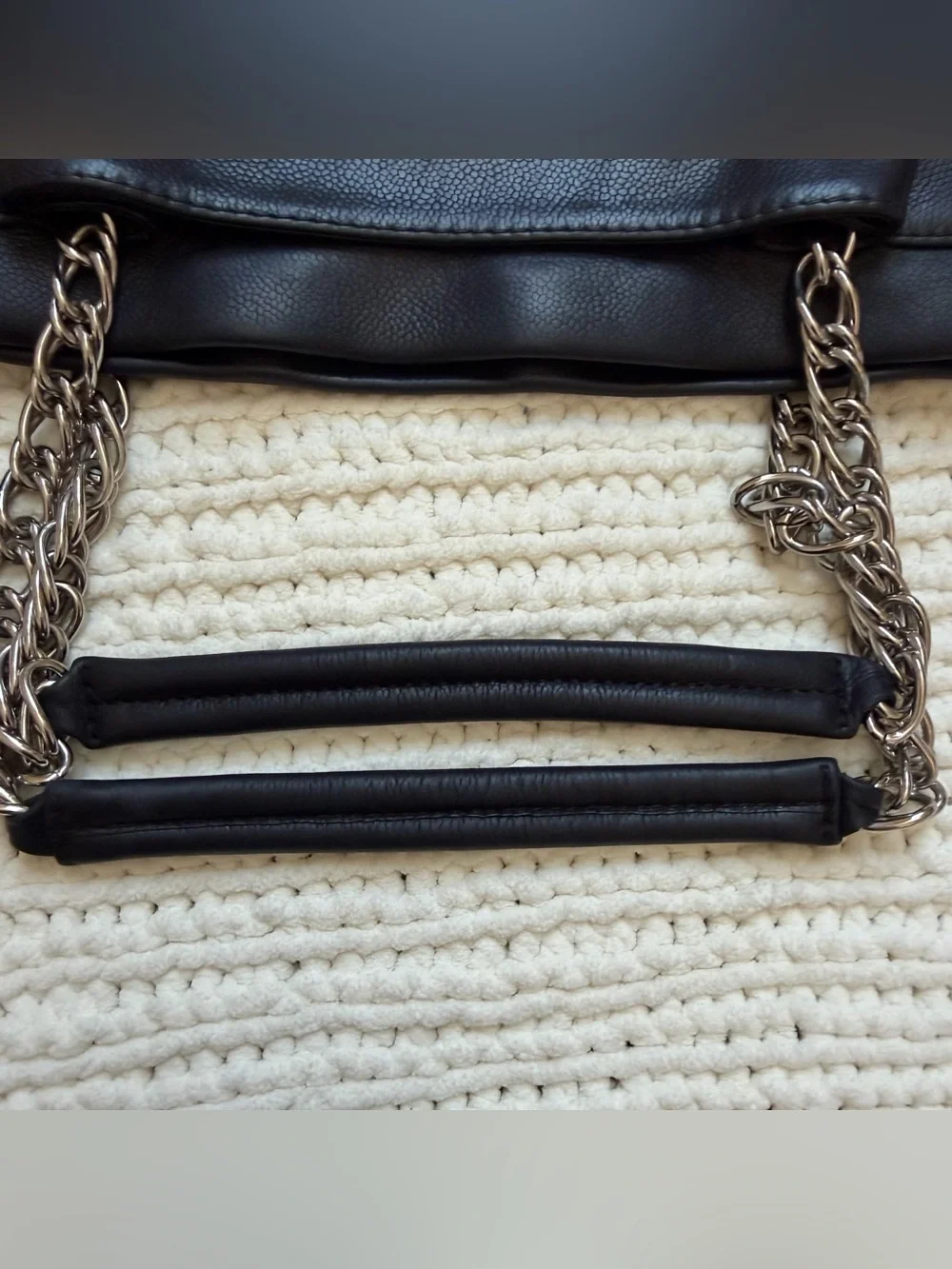 CHANEL Black Quilted CC Logo Shoulder Tote with Silver Chain Handles